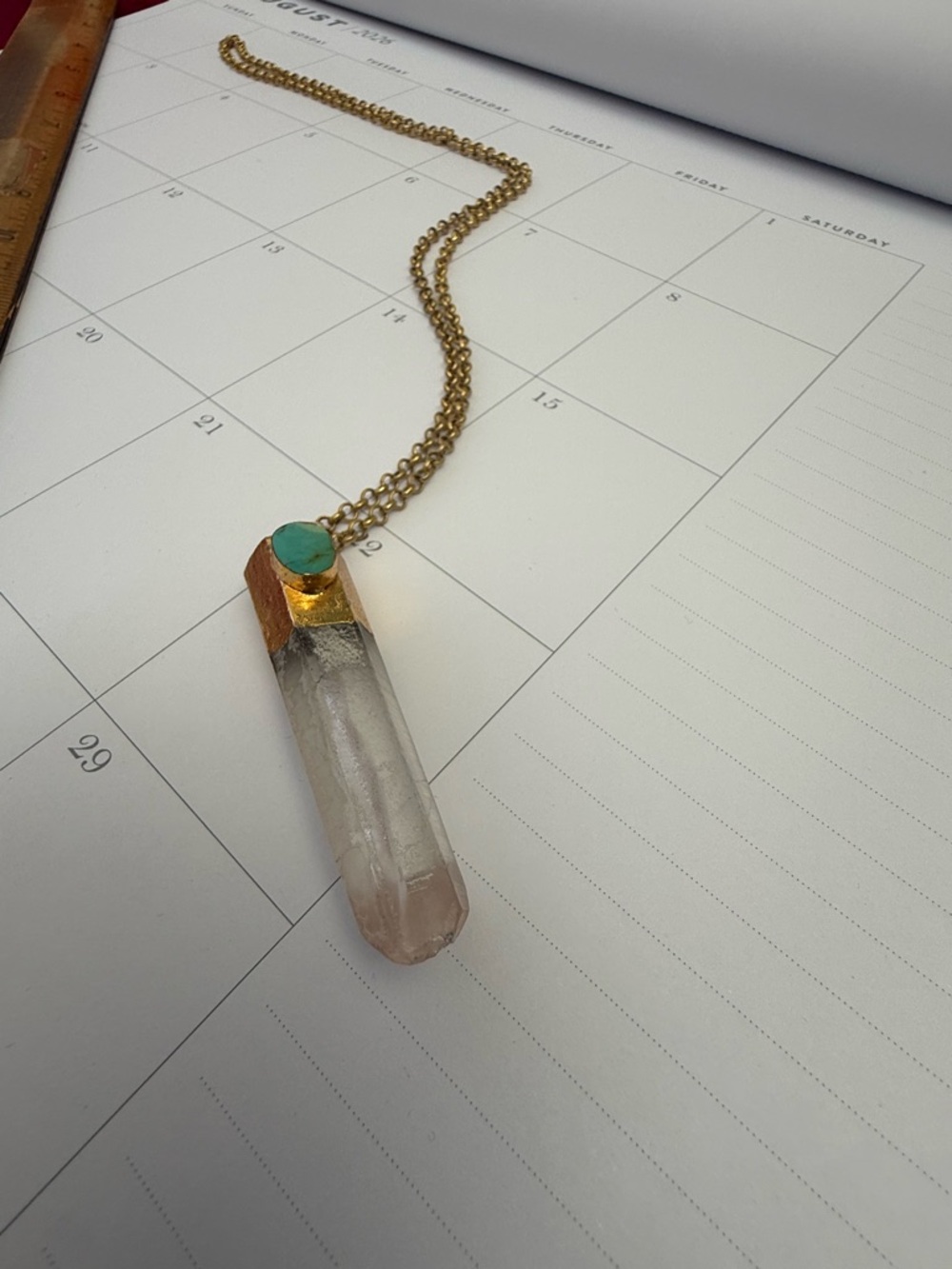 Gold-Tone Crystal Point Pendant Necklace with Turquoise Accent